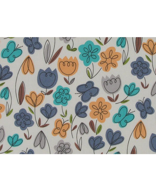 Tulip Garden Doodle Polycotton, Beige
