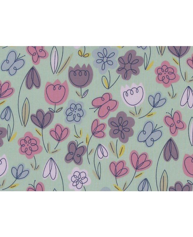 Tulip Garden Doodle Polycotton, Mint