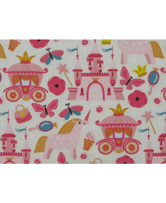 Unicorn Castle Polycotton Print, Cream