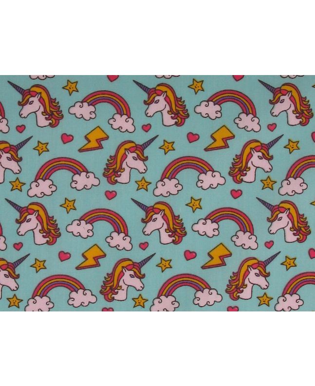 Unicorn Funk Polycotton Print, Aqua