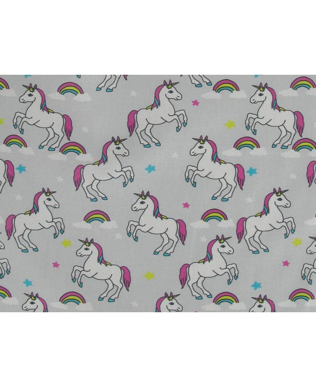 Unicorn Rainbow Cloud Cotton Print, Silver