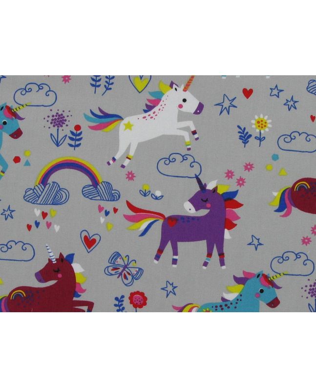 Unicorn Sketch Cotton Print, Silver