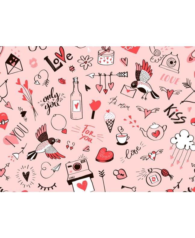Valentines Collection Digital Cotton Print, Love Doodle