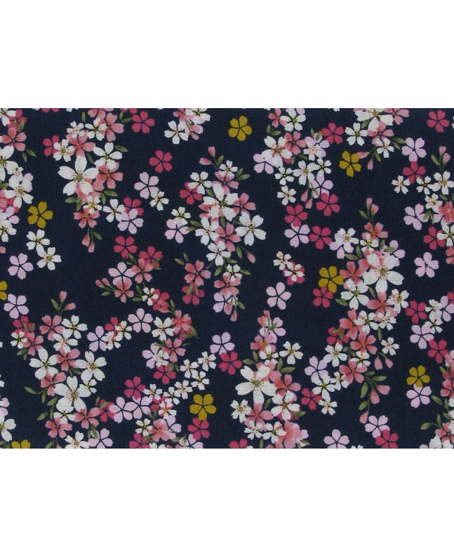 Vibrant Flowers Cotton Poplin, Navy