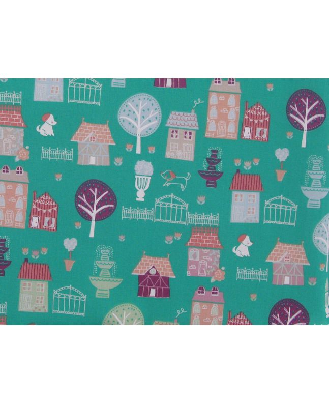 Walk About Town Polycotton  Print, Jade