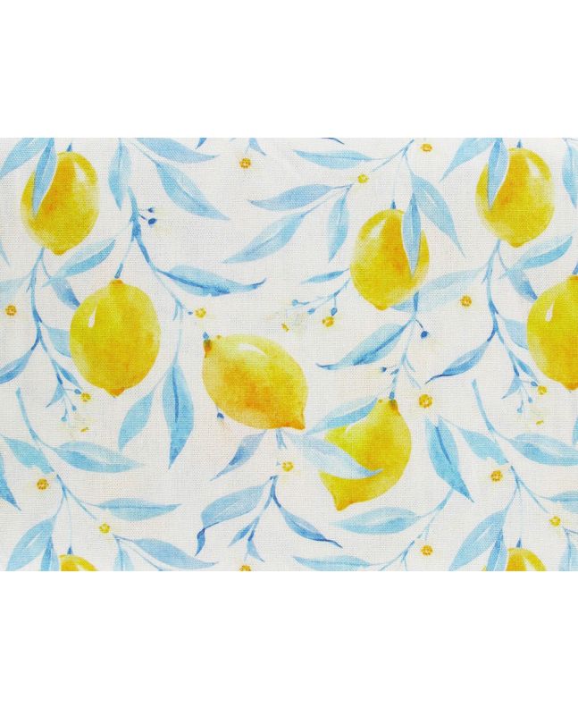Watercolour Lemons Printed Linen Blend, White