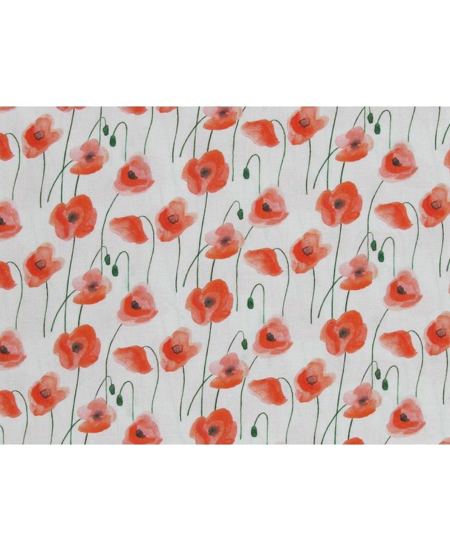 Watercolour Poppy Cotton Print