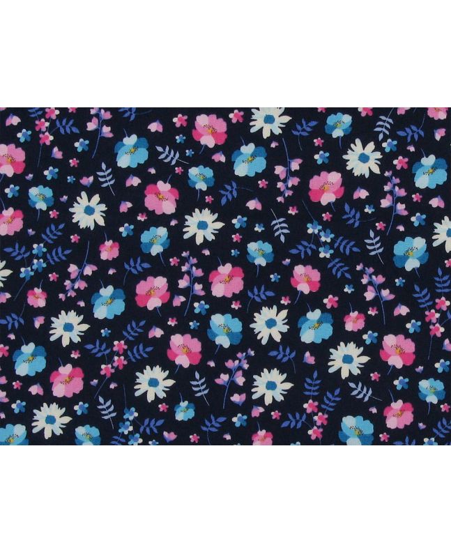 Watercolour Poppy Garden Cotton Poplin Print, Navy