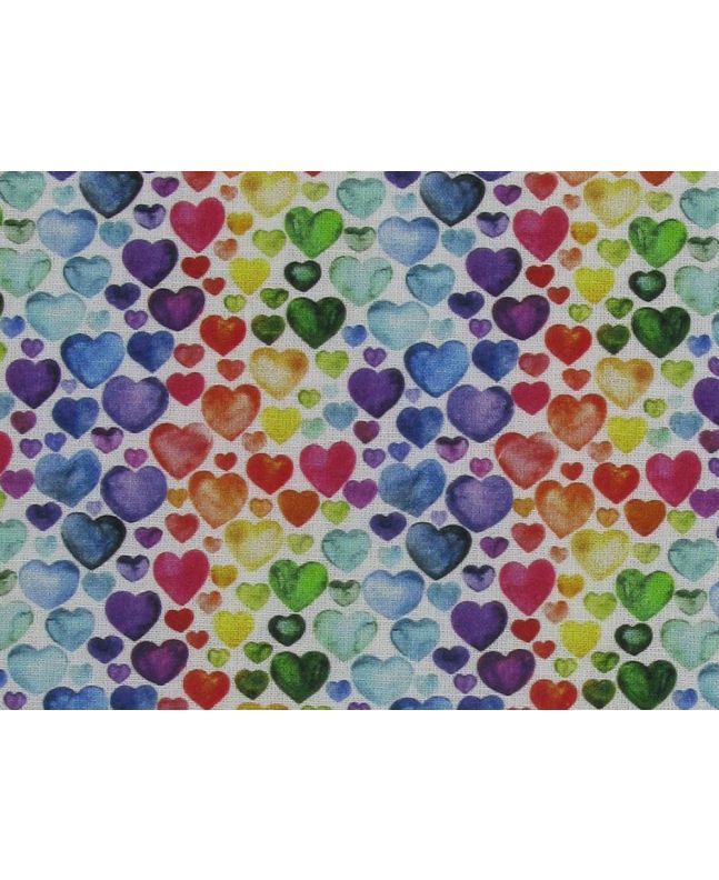 Watercolour Rainbow Hearts Cotton Print