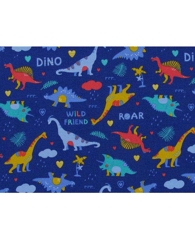 Wild Friend Dinosaur Cotton Poplin, Blue