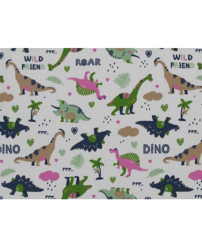 Wild Friend Dinosaur Cotton Poplin, Ivory
