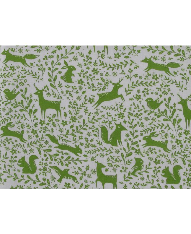 Winter Forest Scene Polycotton Print, Green
