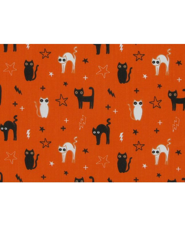 Witches Cat Polycotton, Orange