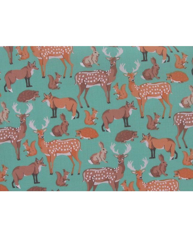 Woodland Animals Polycotton Print, Mint