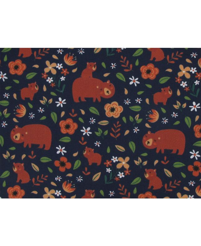 Woodland Bears Polycotton Print, Navy