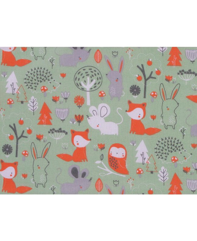 Woodland Cuties Polycotton Print, Mint
