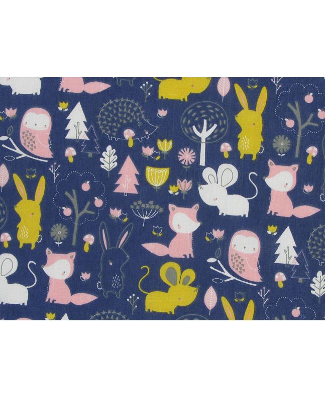 Woodland Cuties Polycotton Print, Navy