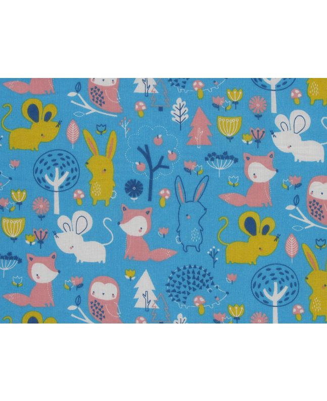 Woodland Cuties Polycotton Print, Turquoise