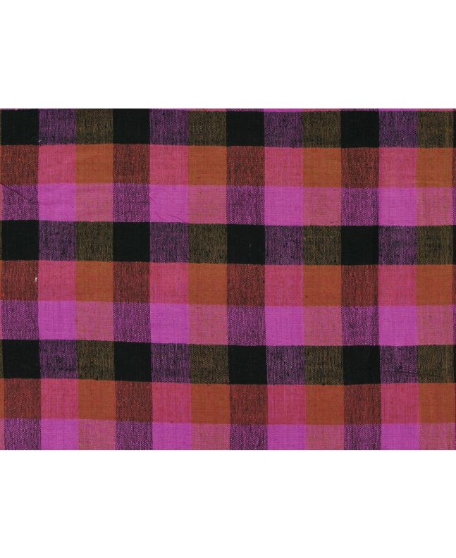 Woven Noile Silk Multi Check, Bright Pink and Black