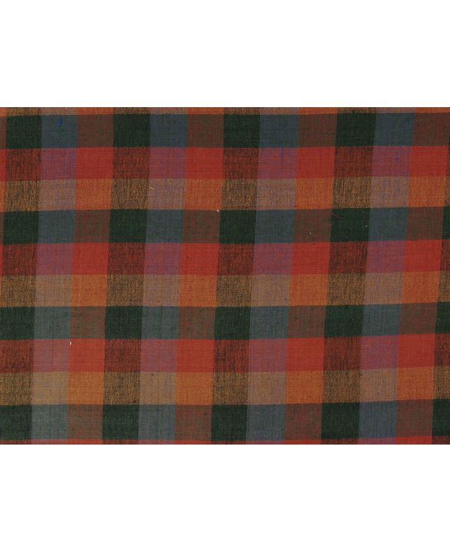 Woven Noile Silk Multi Check, Orange and Green