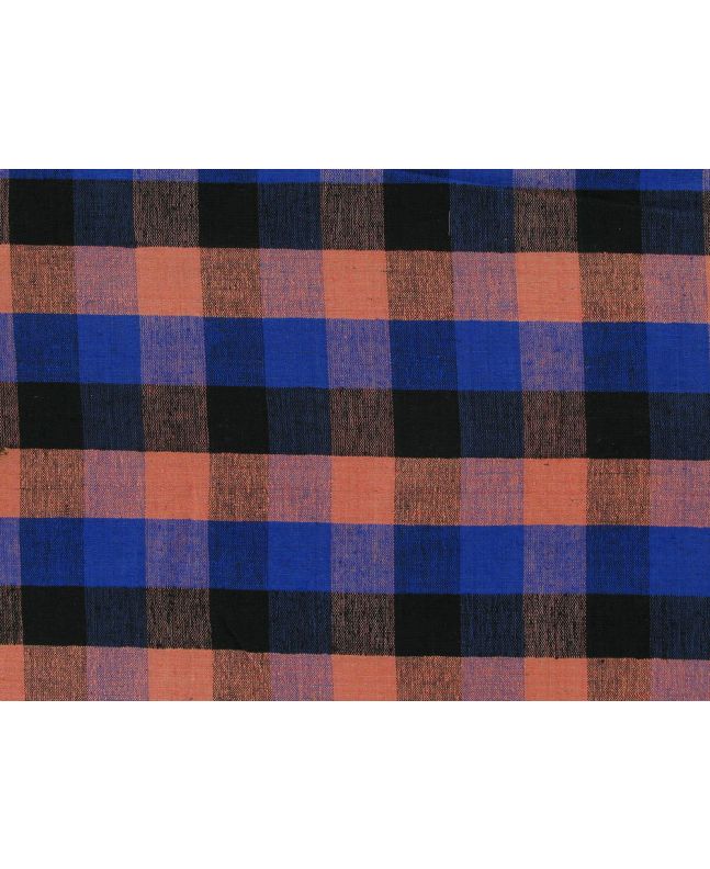 Woven Noile Silk Multi Check, Peach and Blue