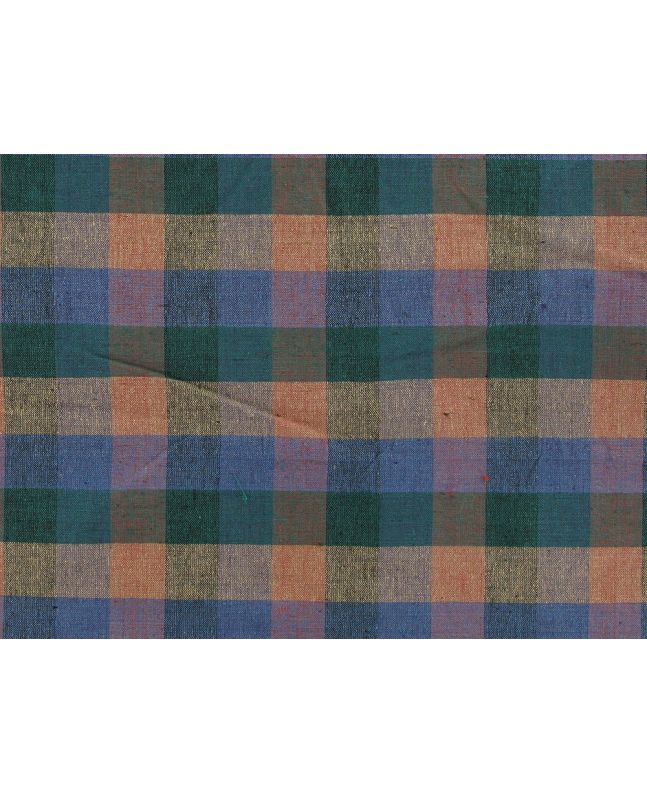 Woven Noile Silk Multi Check, Peach and Green