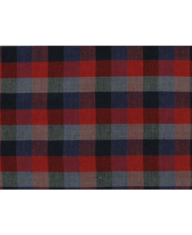Woven Noile Silk Multi Check, Red and Blue
