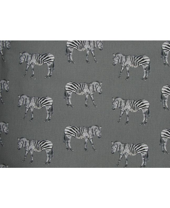 Zebra Parade Cotton Curtain Fabric, Charcoal